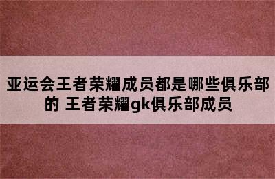 亚运会王者荣耀成员都是哪些俱乐部的 王者荣耀gk俱乐部成员